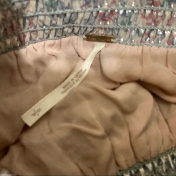 FREE PEOPLE Metallic Shiny Silver & Lavender Combo Floral Bubble Mini Skirt - Picture 8 of 12